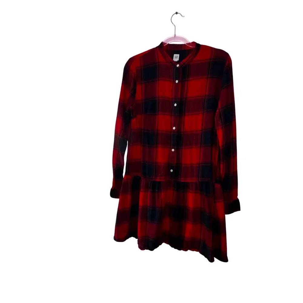 Gap Red Black Buffalo Plaid‎ Shirt Dress Small Tall Lumberjack Preppy Punk Y2K
